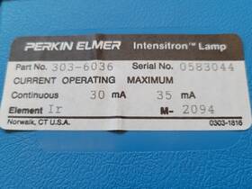 Perkin Elmer 303-6036 Hollow Cathode Intensitron Lamp Tube/element Ir-iridium