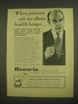1958 Hanovia Quality Health Ad - When Patients Ask Me About Lamps. Fixed Price $17.99.