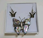 Vintage Alpaca Mexico Abalone Butterfly Pin W/earrings Set. Fixed Price $19.95.