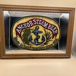 Vintage Anchor Steam Beer Glass Framed Mirror 15" X 21" Made San Francisco Ca. Fixed Price $55.00.
