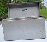 Vtg Industrial Silver Metal Hunt Lit-ning Product Index Card File Drawer Box Mcm. Fixed Price $17.99.