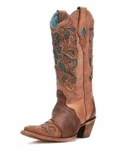 Women's Corral Western Boot Brown & Turquoise Laser Tool C1620. Fixed Price $194.88.
