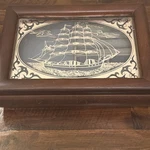 Vtg Powell Dresser Top Jewelry Box Ship Anchor Nautical Theme Wood Glass Mirror. Fixed Price $21.24.