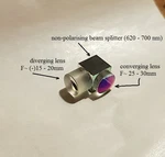 Non-polarizing Beam Splitter Cube. L=8MM With Mounted Lenses. Fixed Price $65.00.