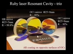 25MM Ruby Laser Mirror Set - Hr Reflector + Output Couplers (R1 88% & R2 80%). Fixed Price $110.00.